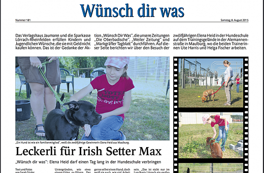 Aktion Weihnachtswunsch-Franziskus Hundeland in der Zeitung